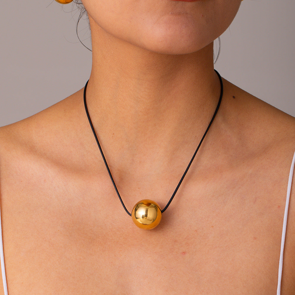 5pcs Necklace 16K Gold Stainless Steel Wax Rope Draw Round Ball Pendant Necklace Necklace Necklace