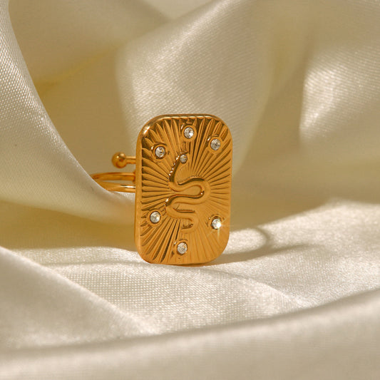 5pcs 18K Gold Exquisite Craft Square Set White Diamond Snake-Like High Fashion Personality Open Ring