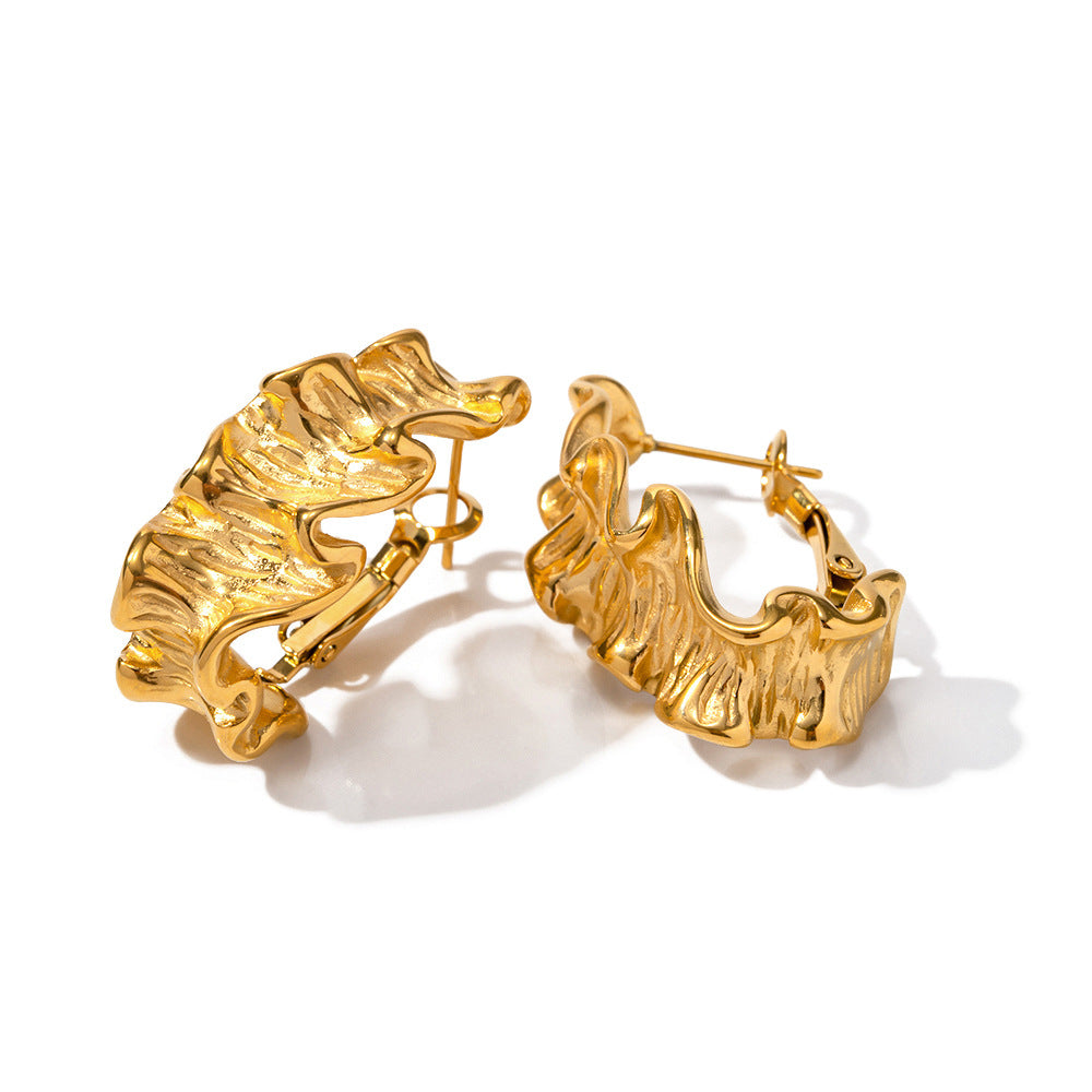 5pcs Earrings 18K Gold Plated Stainless Steel Lava Shaped Earring Stud Non-Fading Earrings For Women