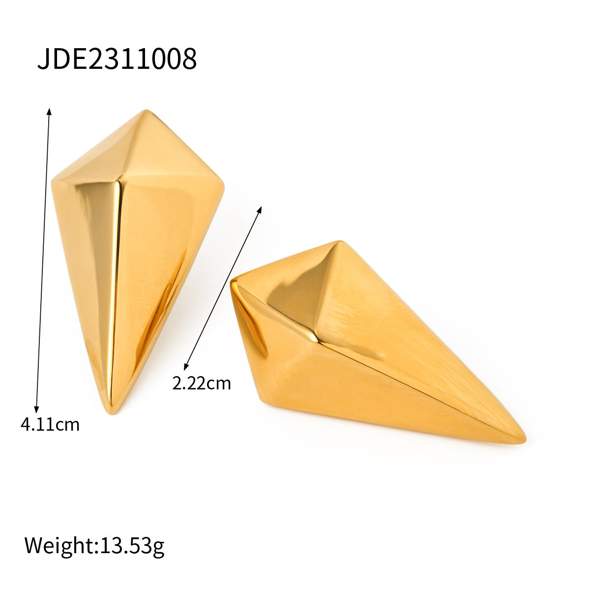 5pcs 18K Gold Stainless Steel Long Diamond Stud Earrings Jewelry