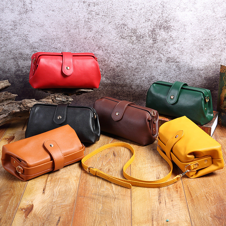 Retro Soft Gold Bag Doctor Bag Clip Bag Casual Mini Crossbody Bag