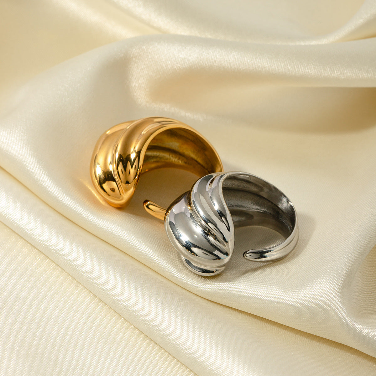 5pcs 18K Gold Stainless Steel Concave And Convex Opening Minimalist Geometric Ring New Hand Jewelry