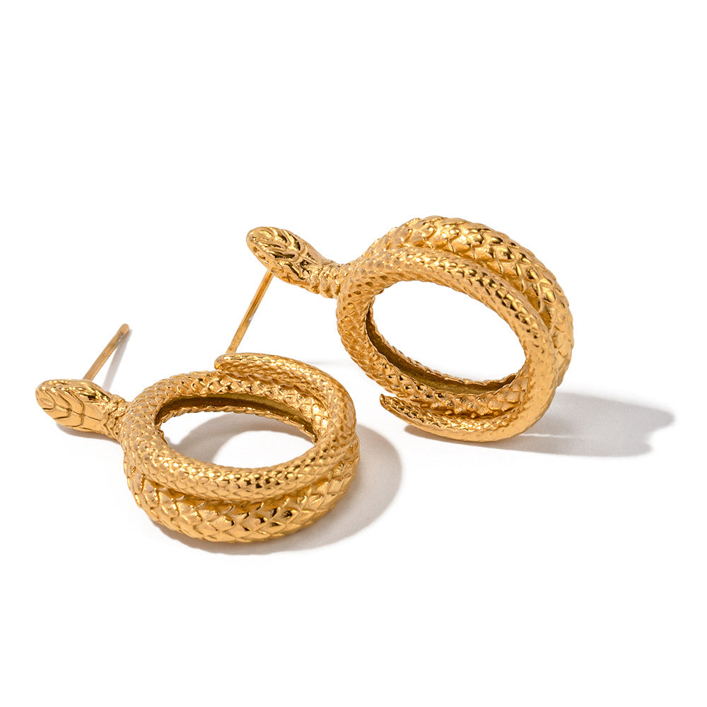 5pcs 18K Real Gold Stainless Steel Snake-Shaped Earrings With Do Not Fade Jewelry