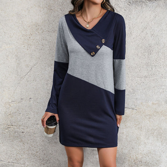 Autumn New Fashion Women's Dress Color Match Hoodie