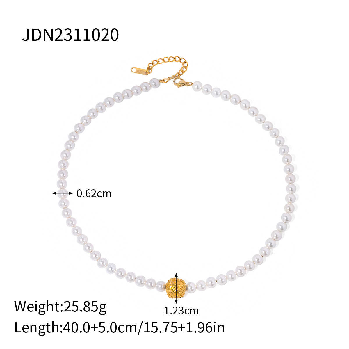5pcs 18K Gold Stainless Steel + Pearl/Hammer Embossed Flower Ball Pearl Necklace Choker