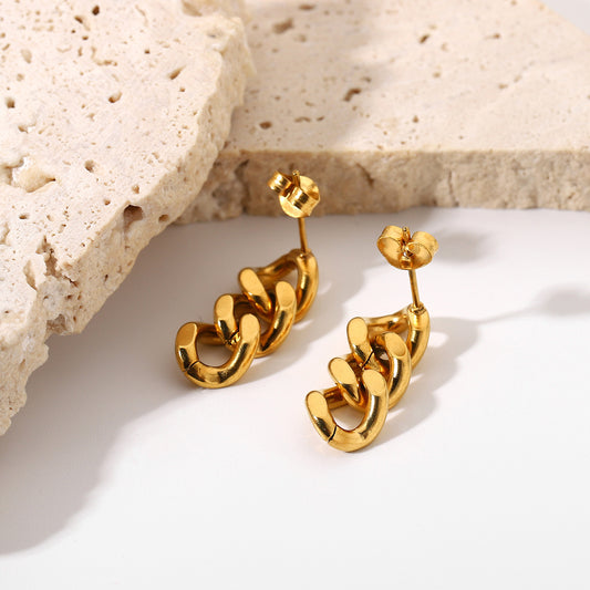 5pcs Chic Simple Stainless Steel Women's Jewelry 18K Gold Plated Geometric Edge Pendant Earrings