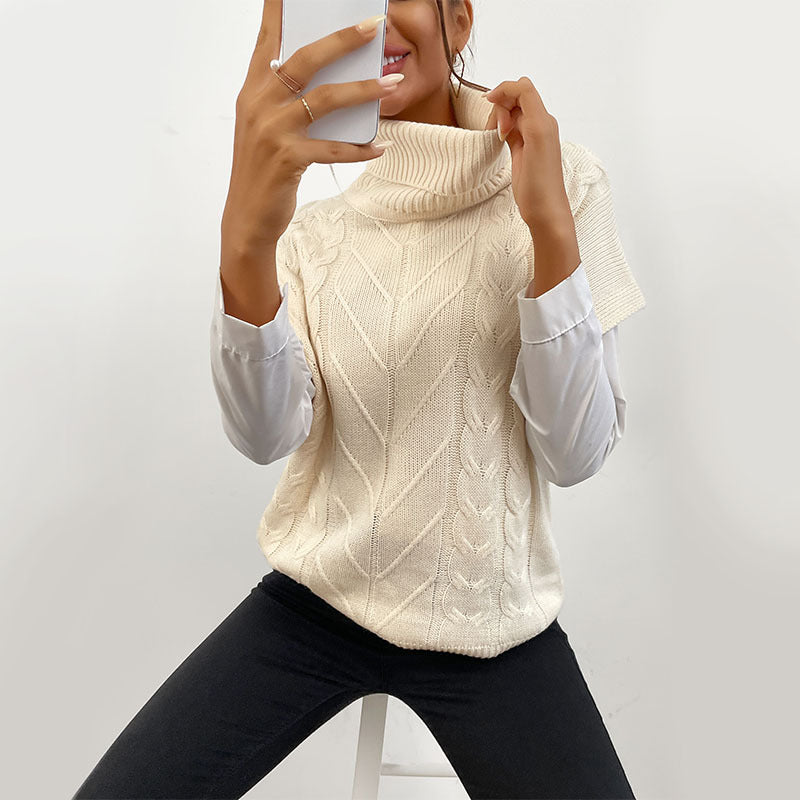 Autumn and Winter Chic Solid Color Twist Turtleneck Short-Sleeve Sweater - New Women's Fashion