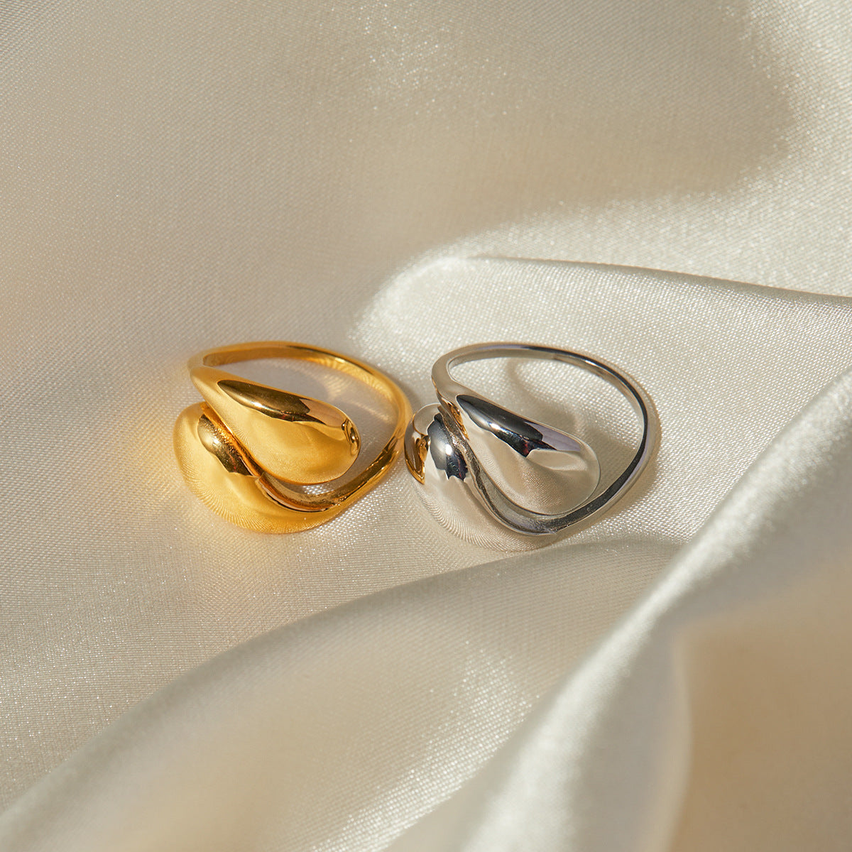 5pcs 18K Gold Stainless Steel Drop Staggered Opening Ring Niche Design Sense Of Advanced Simple Ring
