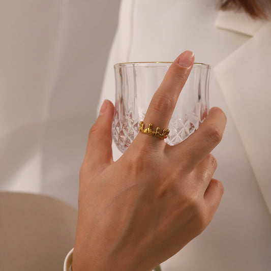 5pcs Titanium Steel Ring Stainless Steel Plated 18K Gold Crown Open Ring Geometric Irregular Ring Female