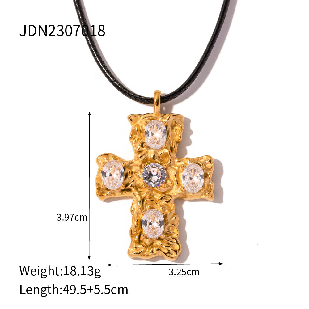 5pcs 18K Stainless Steel Wax String Hammer Cross Set Zircon Necklace Does Not Fade Jewelry