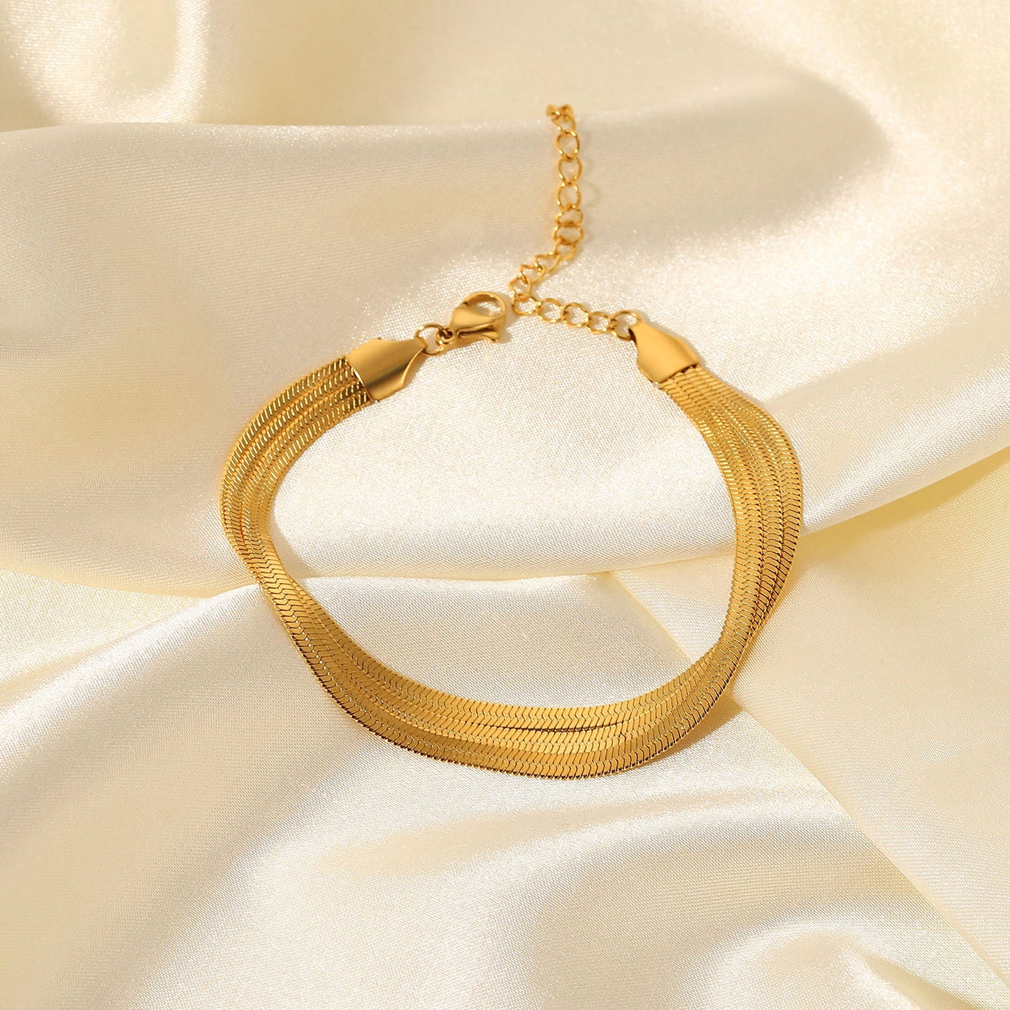 5pcs Three Layers Delicate Flat Snake Chain Wrist Jewelry 18K Gold Plated Stackable Stainless Steel Bone Chain Bracelet For Women Jewelry