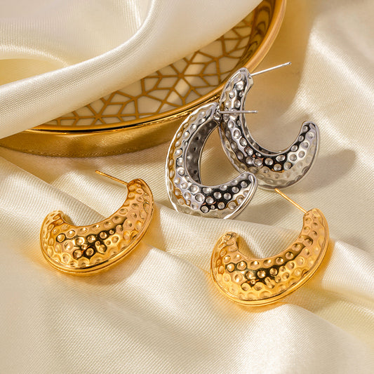 5pcs Fashion Temperament C-Shaped Hammer Stud Superior Sense Simple Titanium Steel Earrings For Women
