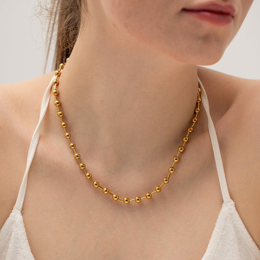 5pcs Small Fresh Stainless Steel Necklace High-Grade Sense Does Not Fade Minimalist Metal Round Ball Necklace Jewelry