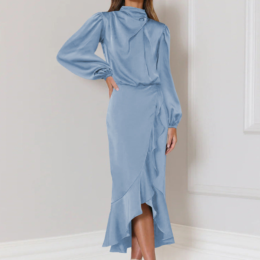 Fishtail Dress High-Grade Satin Long-Sleeved Loose Dress Temperament Elegant Women's Evening Dress