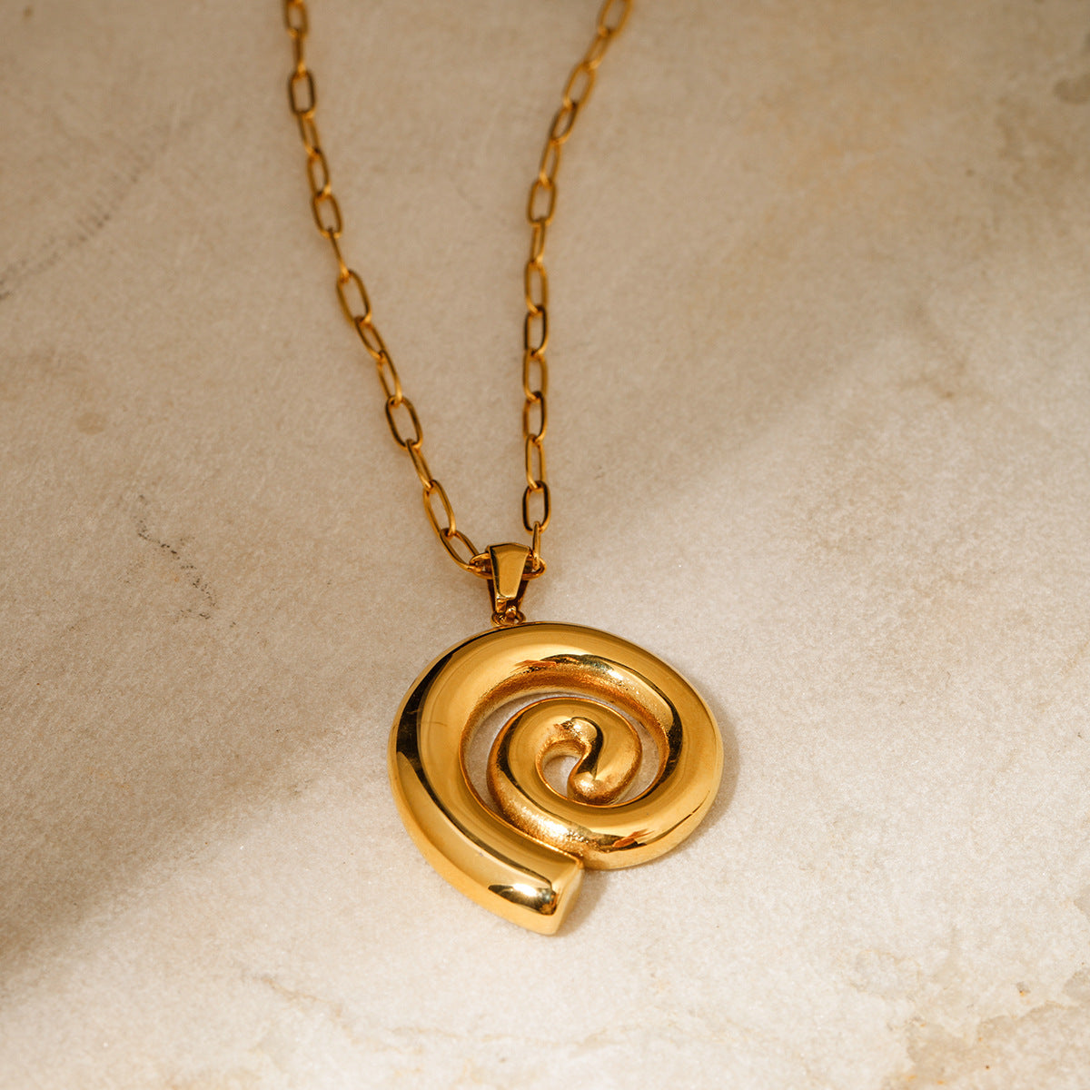 5pcs 18K Gold Stainless Steel Thread Loop Pendant Necklace With Spiral Cleanfit Necklace