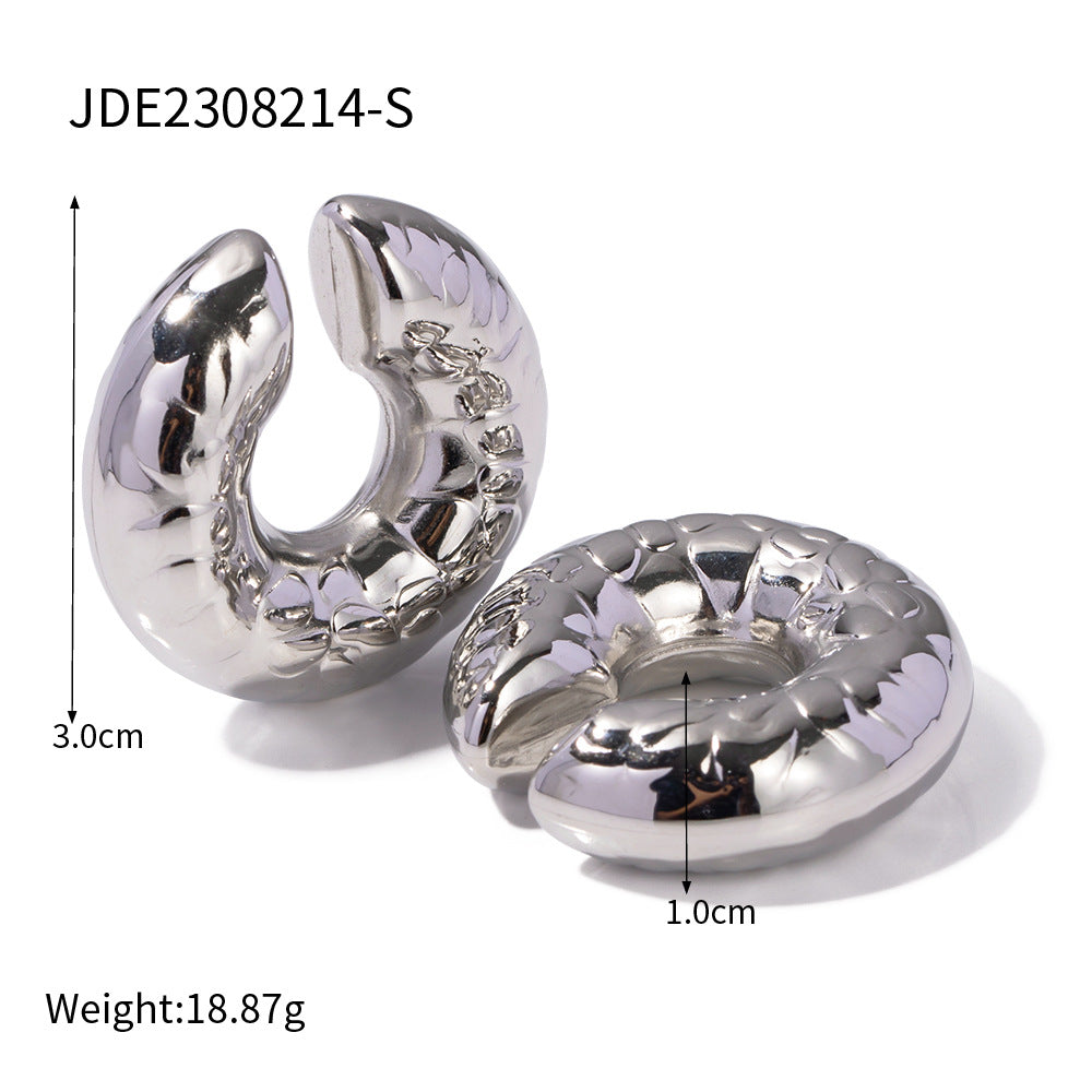 5pcs 18K Pure Gold Stainless Steel Coarse Texture Hollow Ear Ring Ear Clip Does Not Fade Jewelry