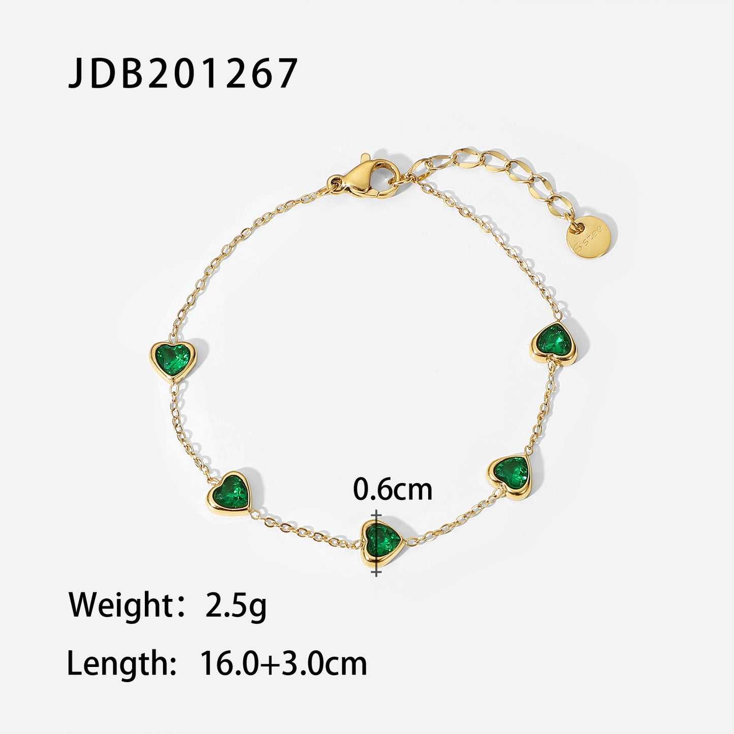 5pcs Fashion Retro Style Green Zircon Series Necklace Earrings Bracelet Ring Temperament Stainless Steel Jewelry For Women