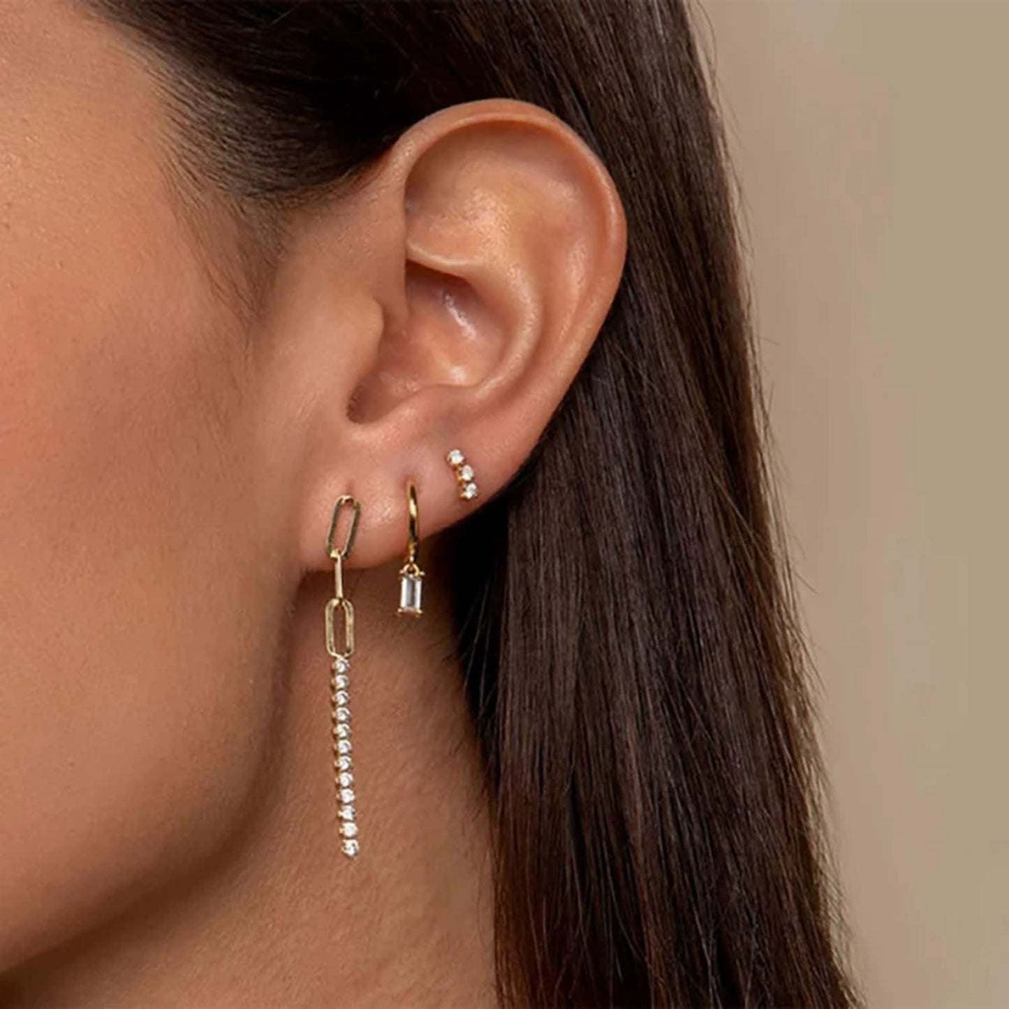 5pcs Supply Stainless Steel Earring Element Ring Square Green And Red Pendant Earring Earrings For Women High-Grade Sense Of Temperament