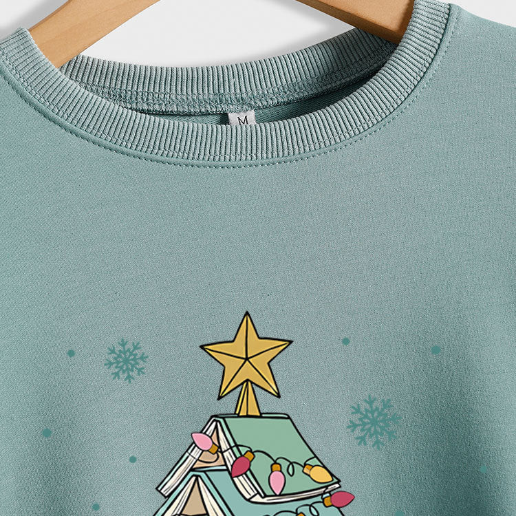 All Booked For Christmas Letters Fun Printed Casual Crew-Neck Hoodie