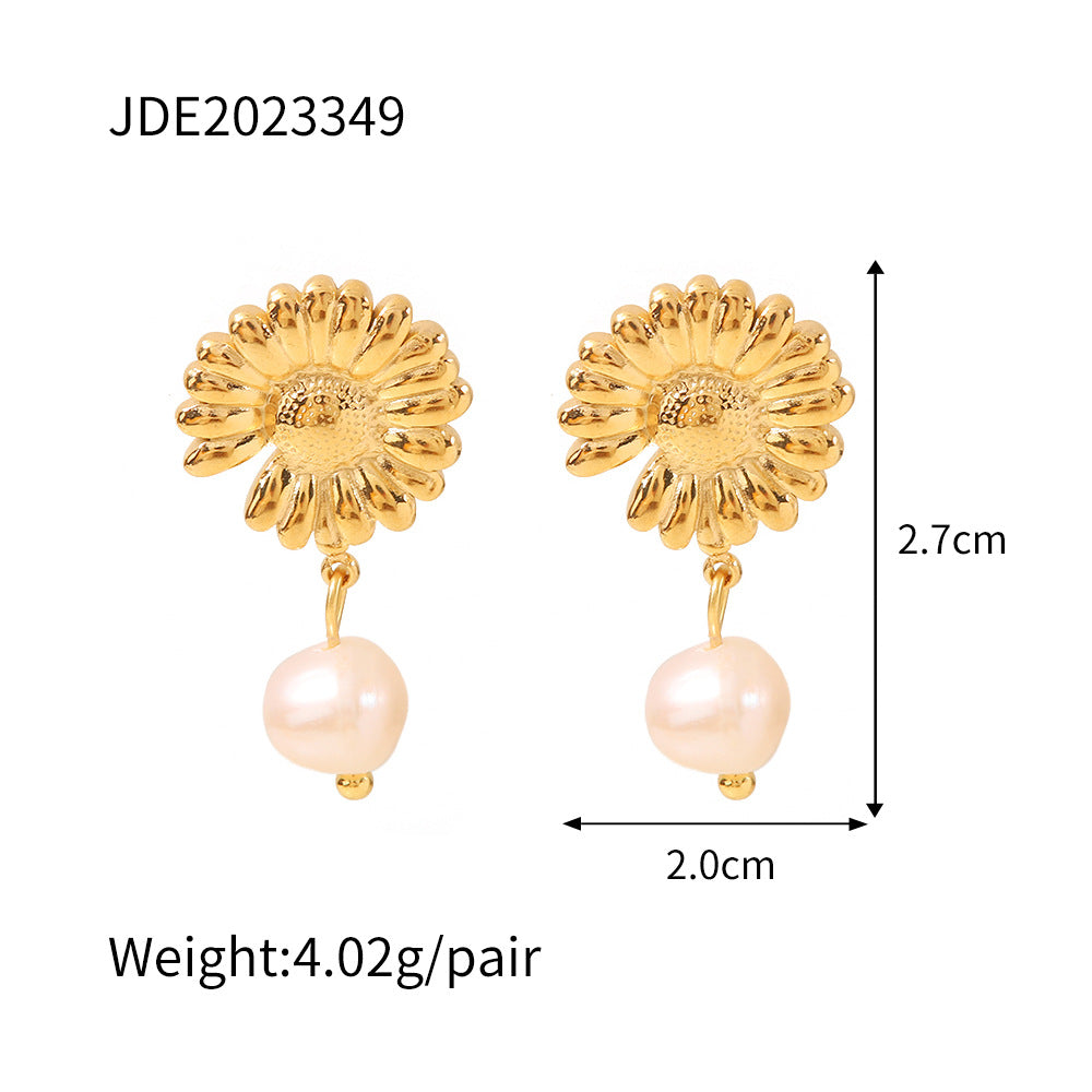 5pcs Stainless Steel Light Pearl Earrings Fashion New Women's Large Pearl C Pendant Earrings Jewelry