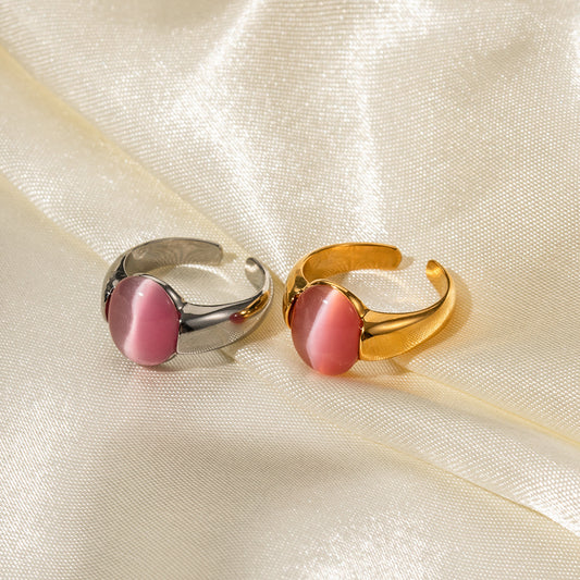 5pcs 18K Gold Stainless Steel Inlaid Cat's Eye Ring High-Grade Design Does Not Fade Jewelry