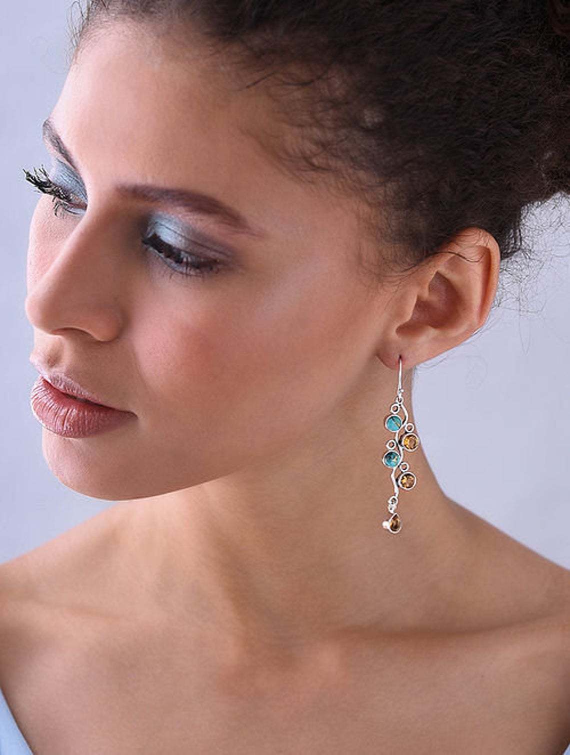 Retro Turquoise Diamond Set Fashion Fringe Long Women'S Earrings
