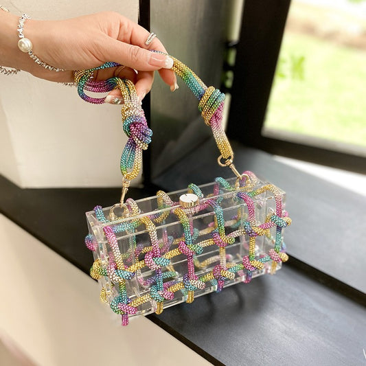 New Fashion Armpit Knot Braid Transparent Acrylic Box Dinner Bag Handbag For Women
