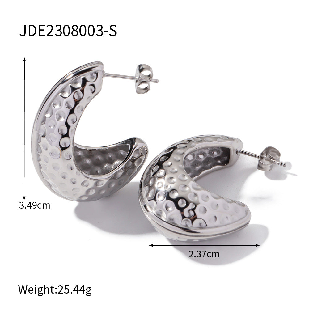 5pcs Fashion Temperament C-Shaped Hammer Stud Superior Sense Simple Titanium Steel Earrings For Women