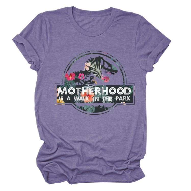 Motherhood Is A Walk In The Park. Plus-Size Round Neck Letter Short-Sleeved Shirt