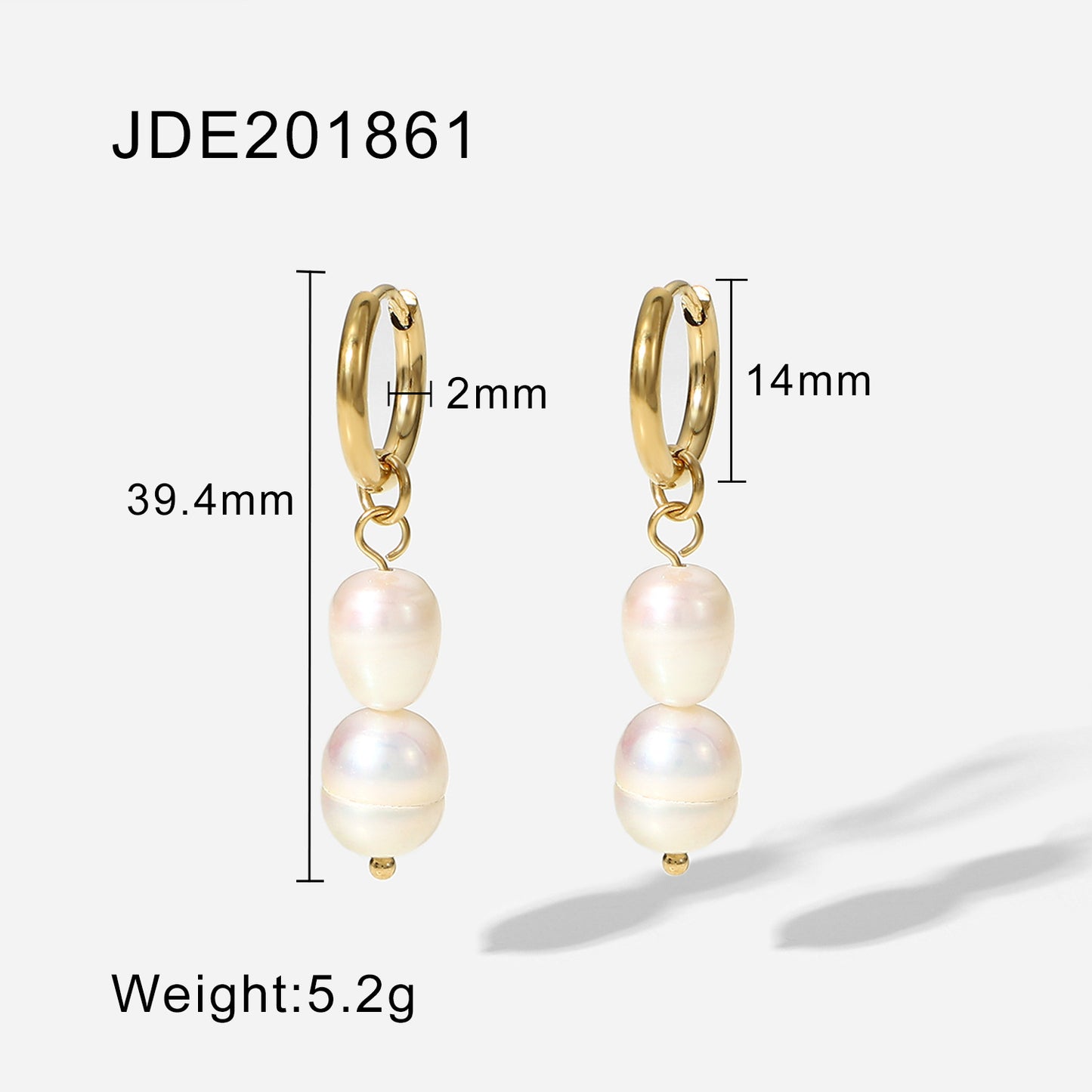 5pcs Baroque Style 14K Gold Plated Round Pearl Earrings Women's Geometric Stainless Steel Light Pearl Pendant Earrings