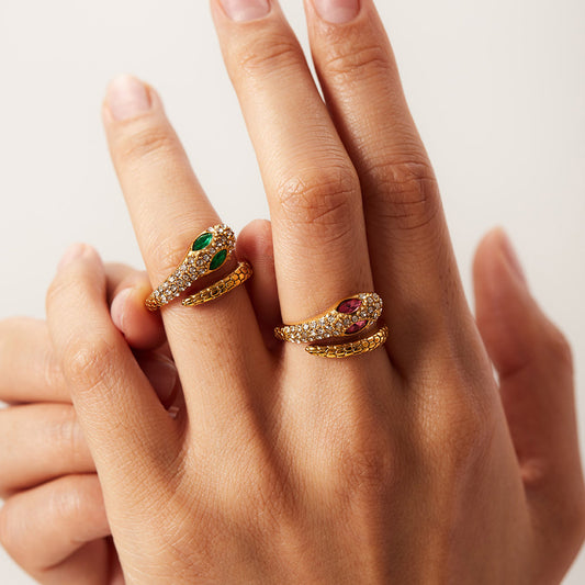 5pcs Unique 18K Gold Plated Serpentine Zircon Ring Jewelry Elegant Stainless Steel Serpentine Zircon Ring Ring For Ladies