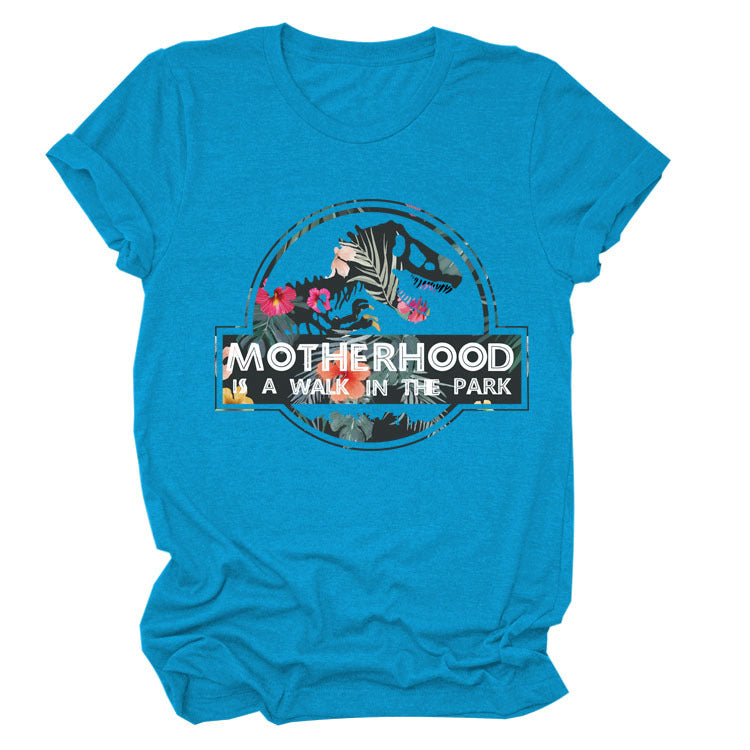 Motherhood Is A Walk In The Park. Plus-Size Round Neck Letter Short-Sleeved Shirt