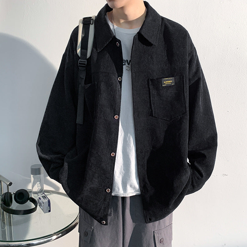 Long Sleeve Shirt For Men New Autumn/Winter Loose Corduroy Harbour Style Japanese Students Plus Fleece Shirt Jacket