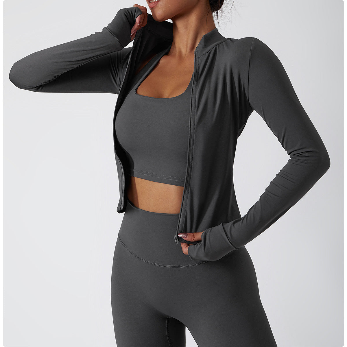 Breathable Quick-Drying Long-Sleeved Yoga Wear Women's Nude Fitness Coat Training Wear Zipper Tight Running Blazer