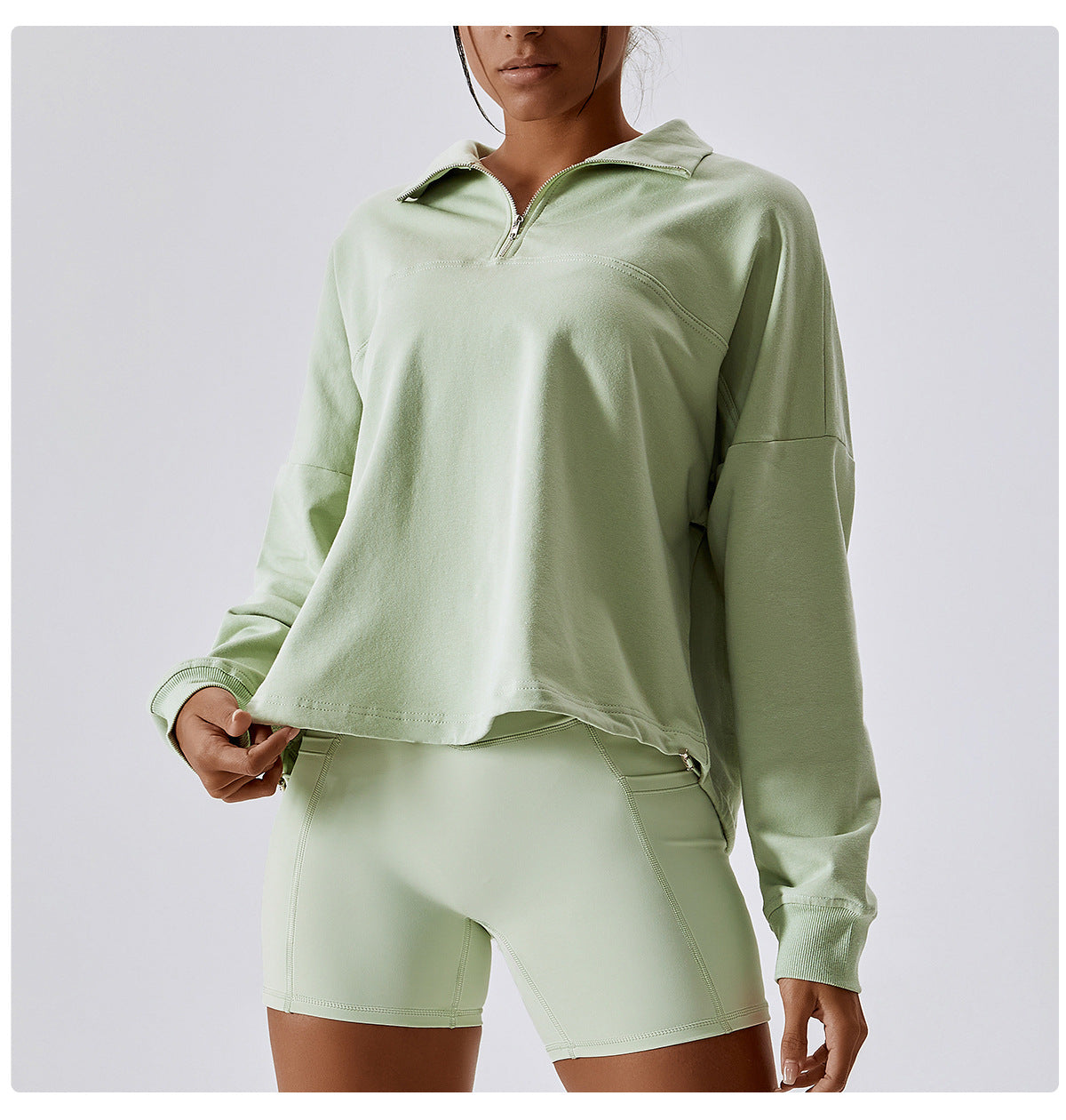 Casual Loose Long Sleeve Hoodie Women's Half Zipper High Neck Windproof Warm Outdoor Running Fitness Sports Hoodie