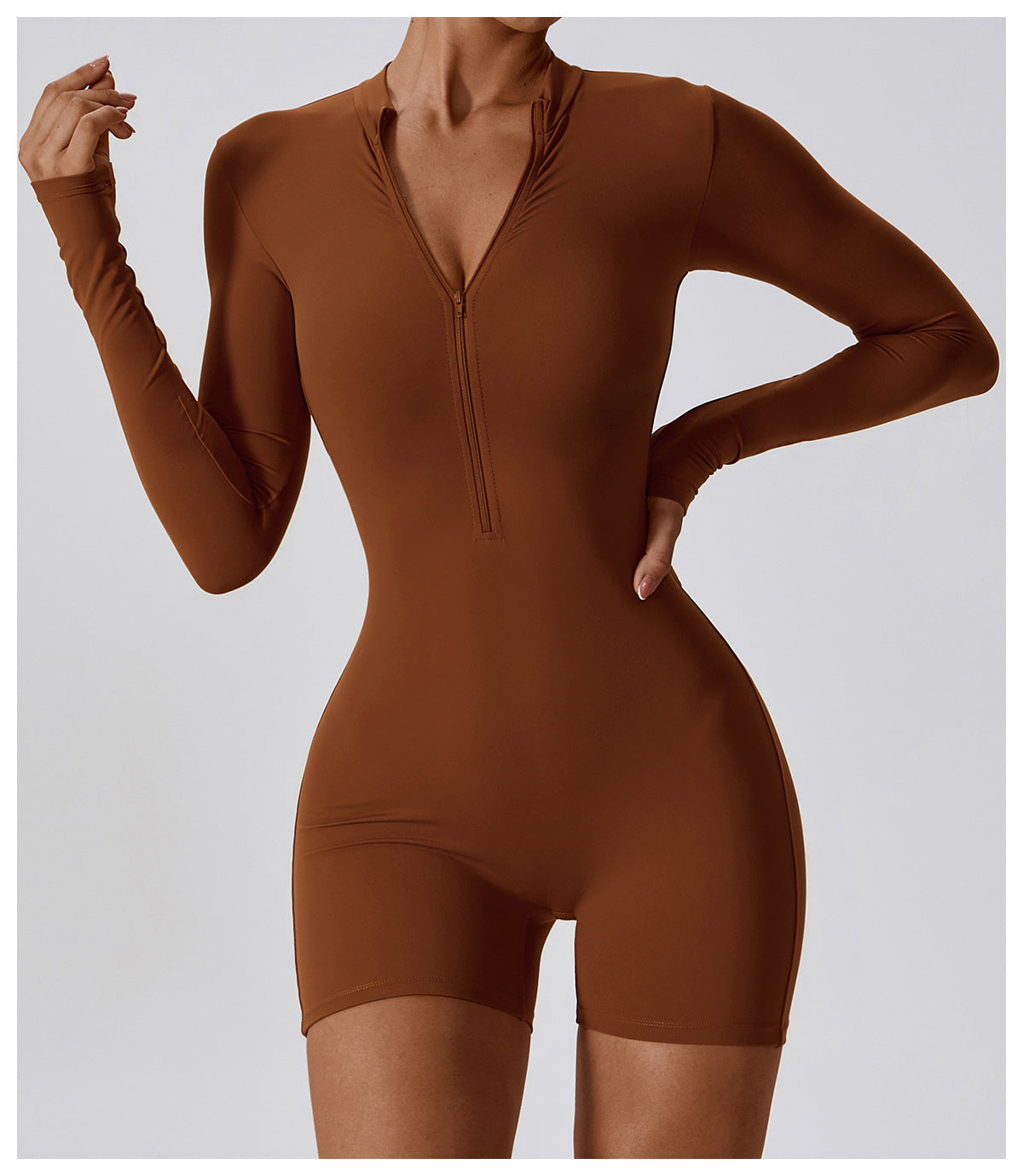 Open Collar Zipper Long Sleeve Jumpsuit Dance Fitness Sports Jumpsuit Sexy Tight Yoga Dress Female