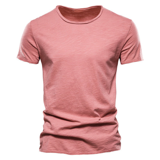 Summer Men's New Solid Color Bamboo Cotton V-neck Short-sleeved T-shirt Cotton Hot Selling Men's Wear