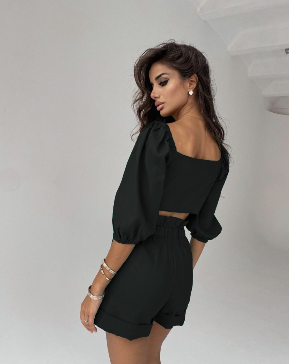 New Sexy Two-Piece Women's High-Waisted Shorts Cardigan Spice Girl Top Fashion Casual Suit