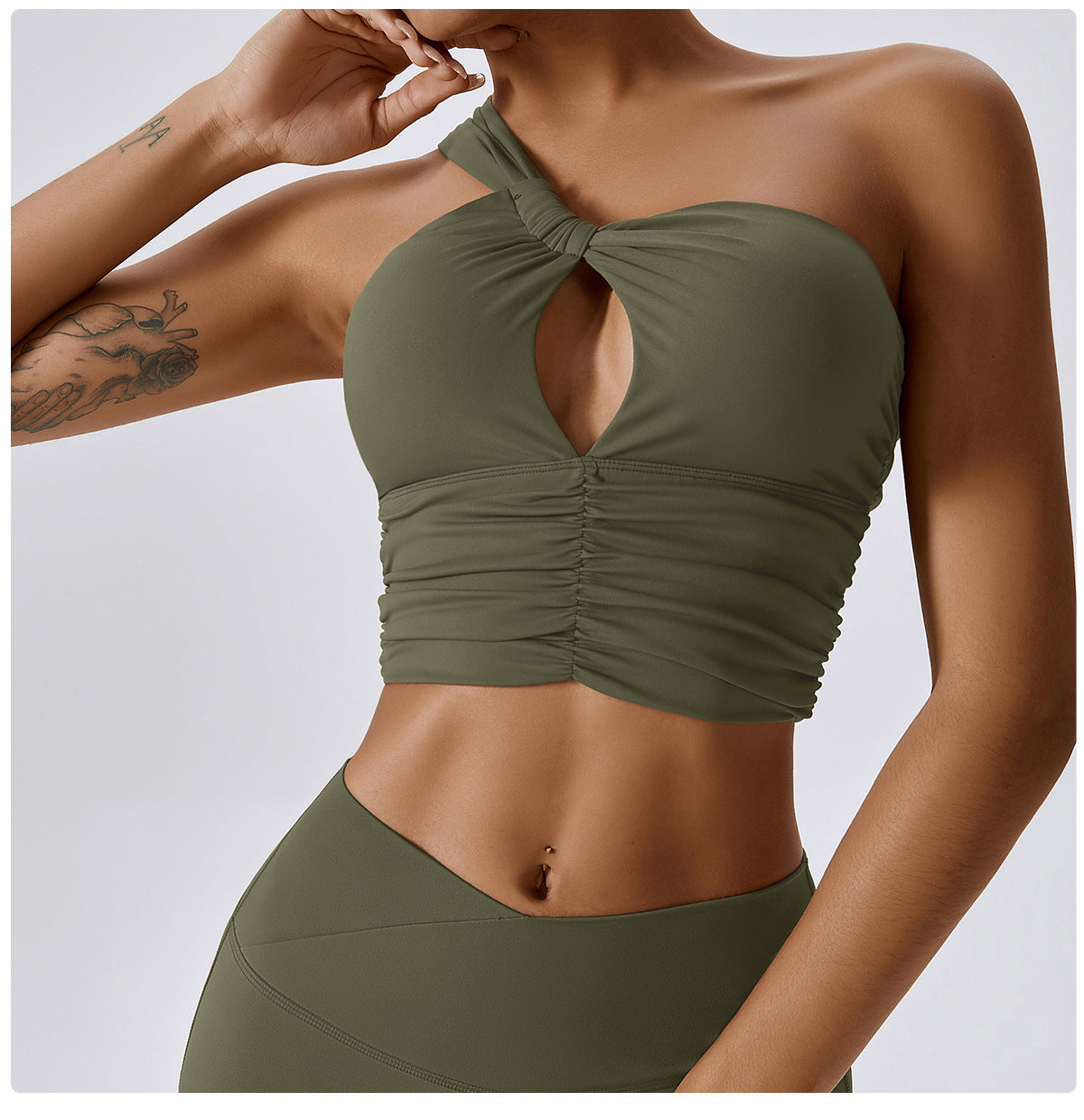 Quick Dry Naked Yoga Bra Oblique Shoulder Tight Sports Top Outdoor Running Fitness Yoga Wear