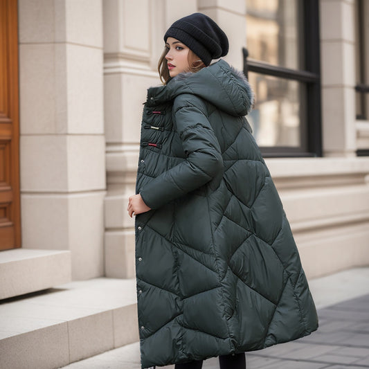 Literary And Retro Ethnic Style Button Down Jacket Women's Mid-Length Over The Knee Thick Loose Large Size Hooded Coat