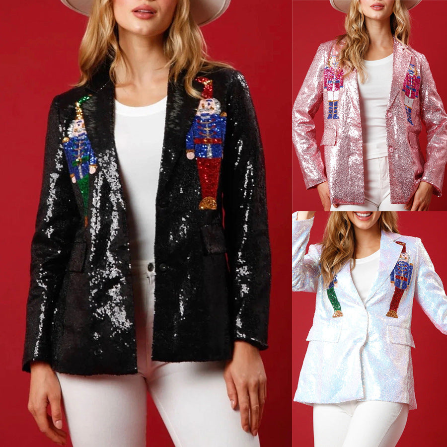 Autumn Winter Christmas New Loose Suit Sequin Party Multi-Colored Top Woman
