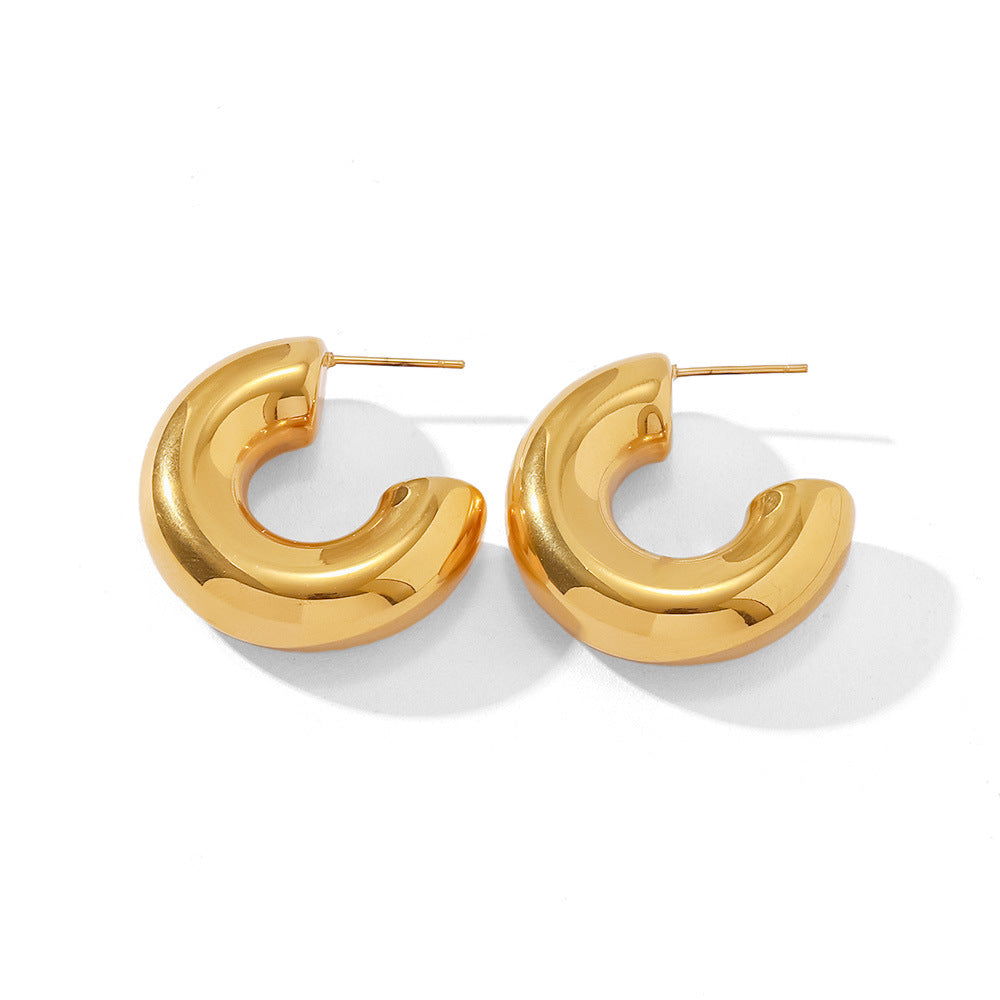 5pcs Geometric Superior Sense C-Shaped Stainless Steel Earrings Cold Twist Design Sense Earrings Jewelry Women
