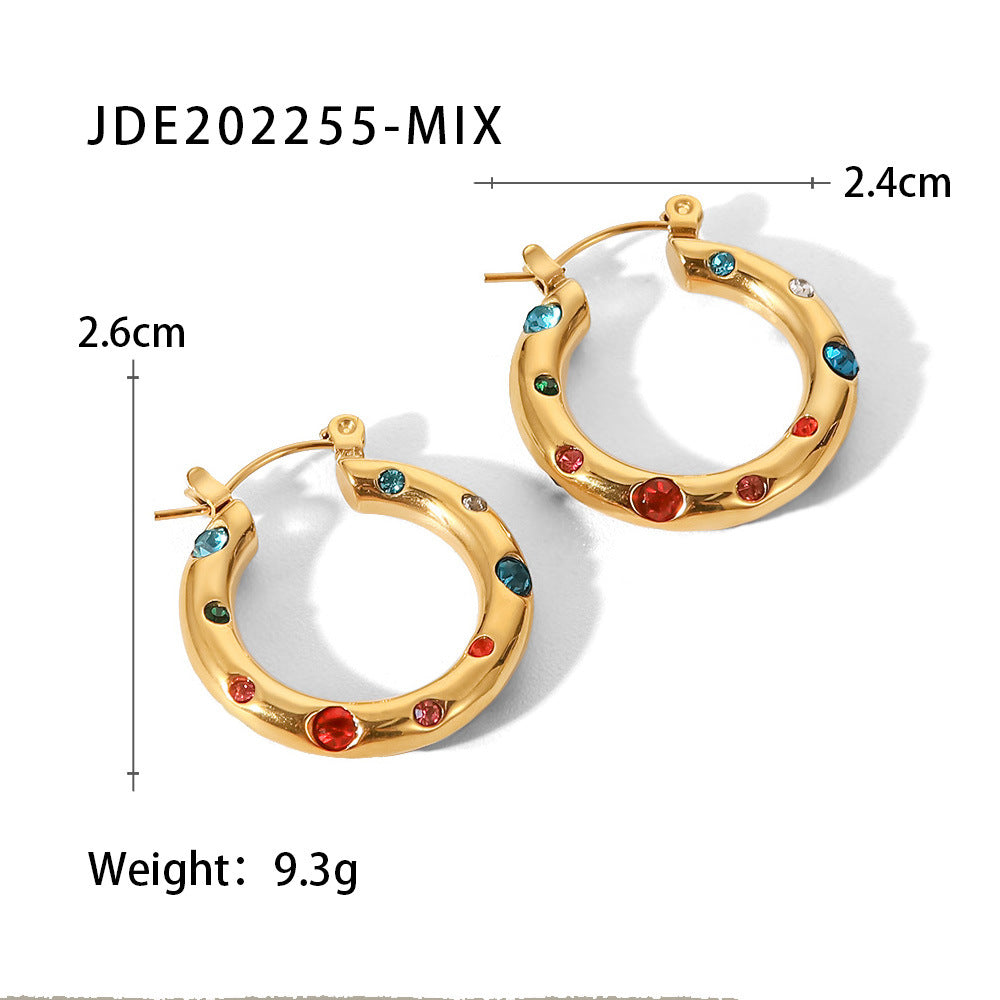 5pcs New Titanium Steel Ring Earrings 18K Stainless Steel Inlaid Pearl Zircon Earrings For Women