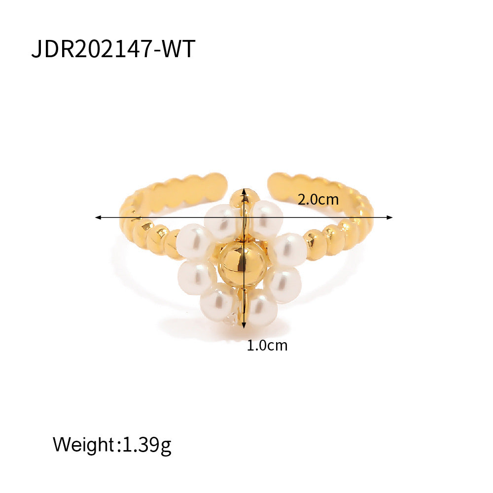 5pcs New Fashion Feminine All-Fit Titanium Steel Ring Green Natural Stone Sunflower Adjustable Ring