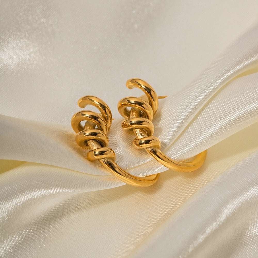 5pcs Fashion Pop Earrings 18K Gold Plated Spiral Coil C Earrings Design Sense Earrings