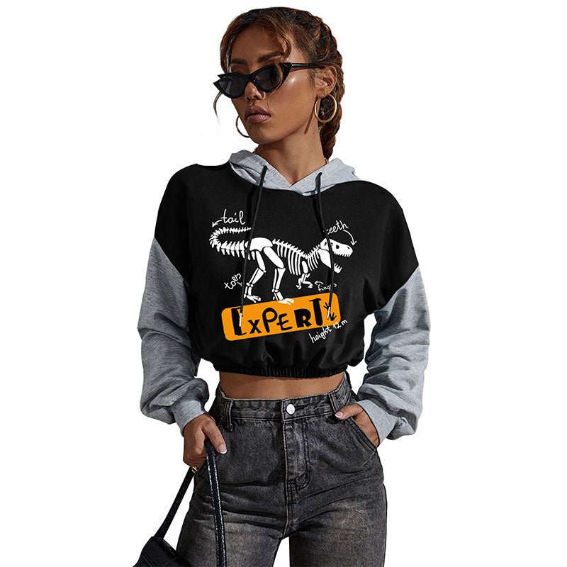 New Pre-Fall Casual Hoodie Color Halloween Skull Print Short Hoodie