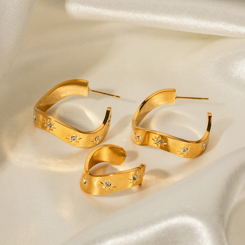 5pcs The Titanium Steel Earrings Fashion All-In-One 18K Gold Stainless Steel Earrings