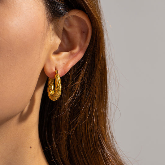 5pcs Retro Double Twist Oval Earrings Style 18K Gold Stainless Steel Earrings U-Shaped Stud Earrings For Women