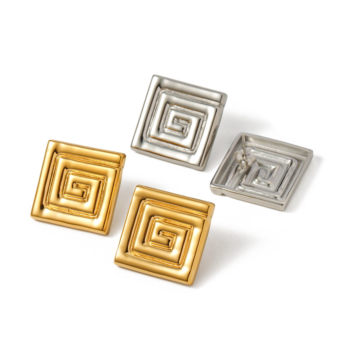 5pcs Titanium Steel 18K Gold Stainless Steel Corrugated Small Earrings Earrings Stud New Stylish Design Earrings
