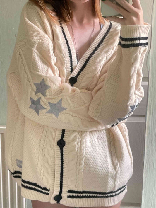 Autumn Winter Solid Color Long Sleeve Cardigan Feminine Commuter Batwing Knit Beige White Single Breasted Sweater Coat